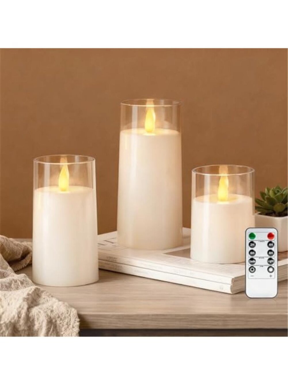 Flameless LED Pillar Candles Set 3 Remote Timer Battery Operated Flickering